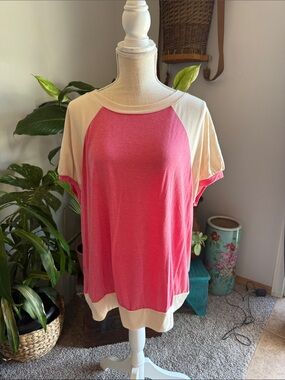 Emerald Pink and Cream Raglan Short Sleeve Top